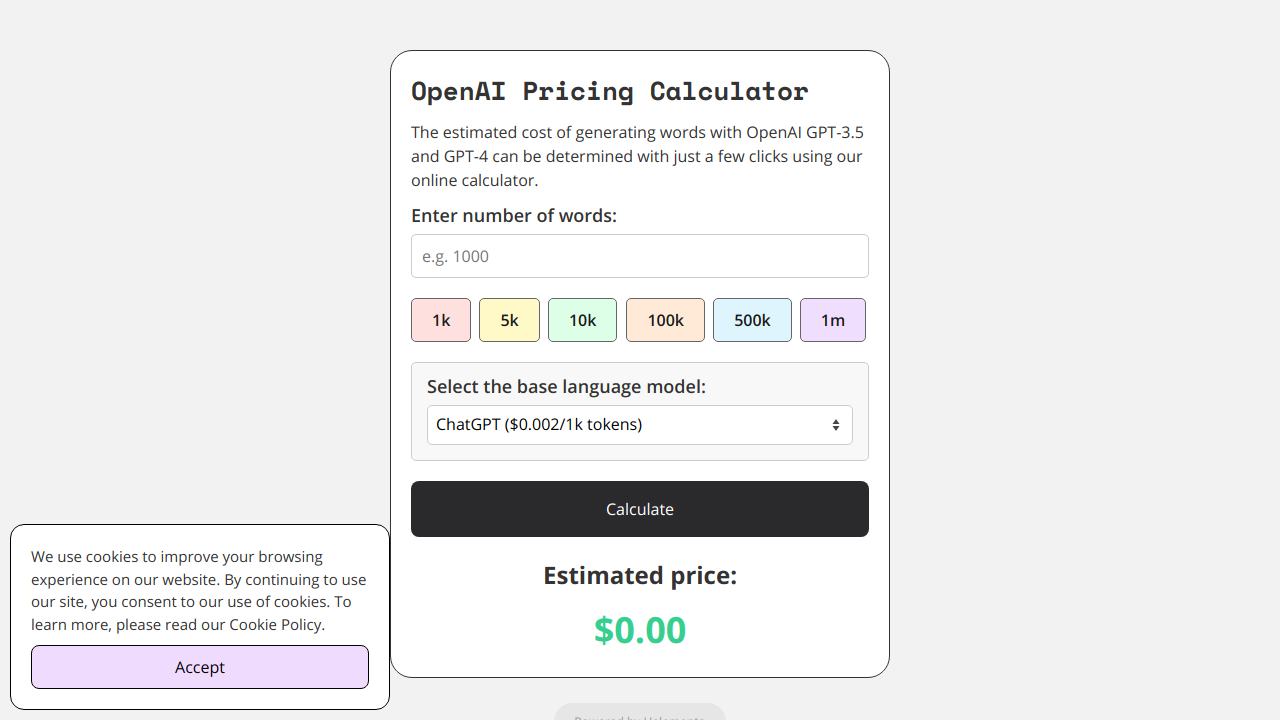 OpenAI ChatGPT API Pricing Calculator